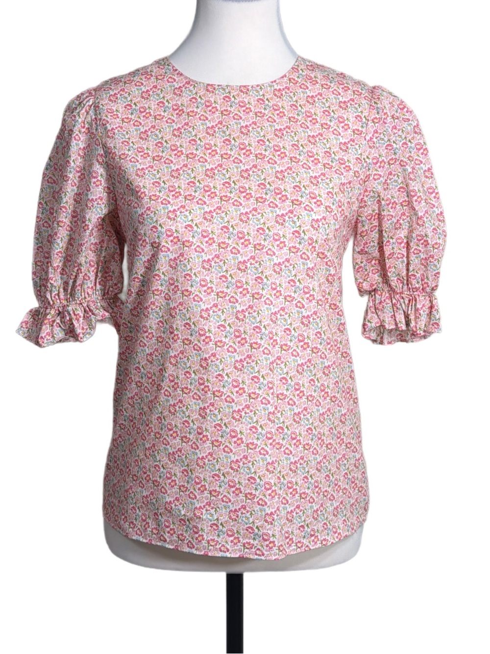 English Factory Pink Floral Puff-Sleeve Top